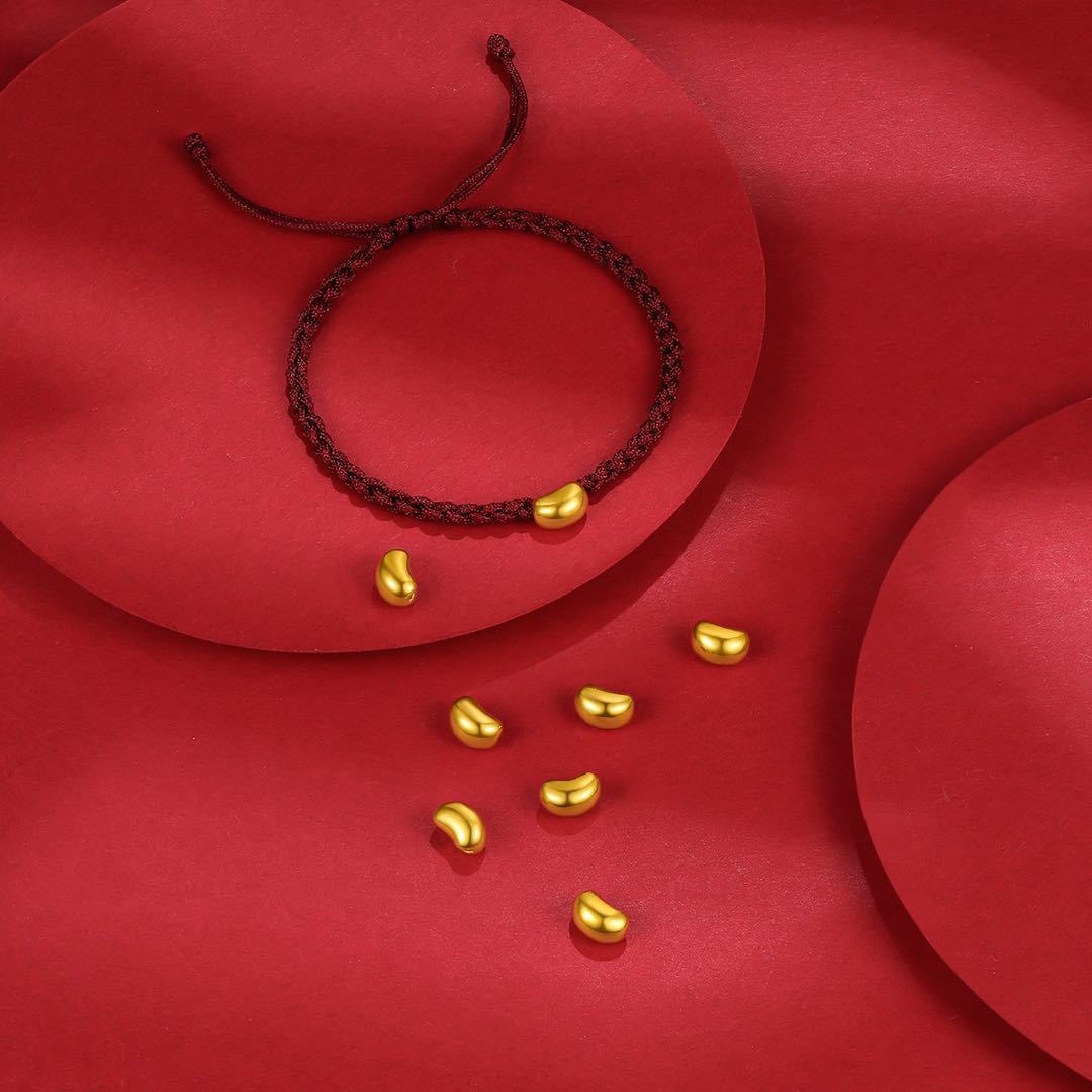 足金999红豆寄相思豆情侣手链 黄金转运珠手链七夕送女友硬金