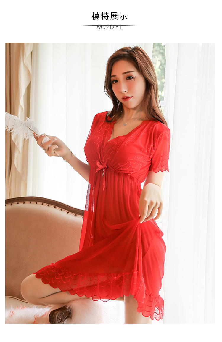 新款女士睡衣透明蕾丝情趣套装欧美大码薄款网纱性感睡裙现货批发