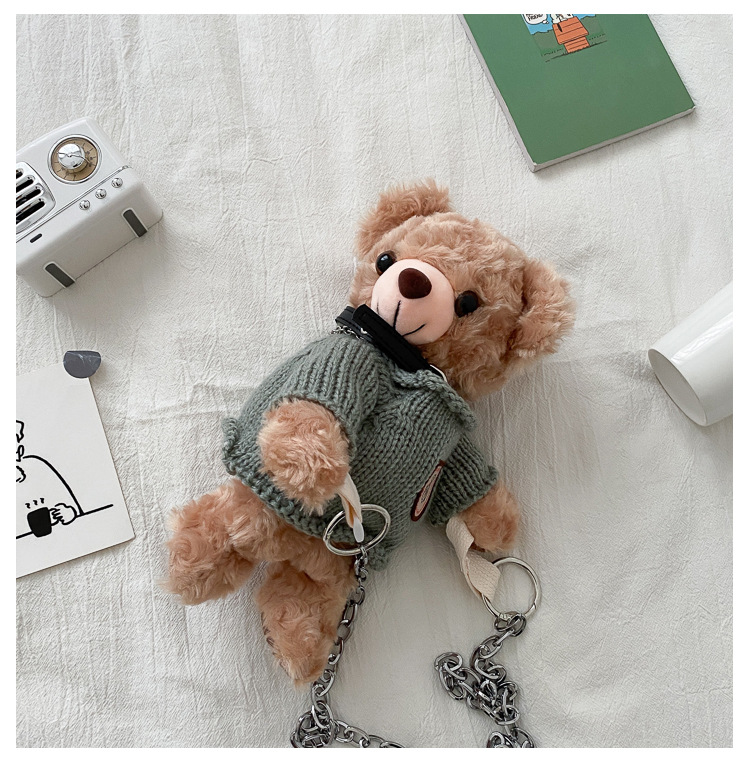 蹦迪小熊斜挎包创意泰迪熊链条毛绒包包韩版单肩斜跨小包厂家直销