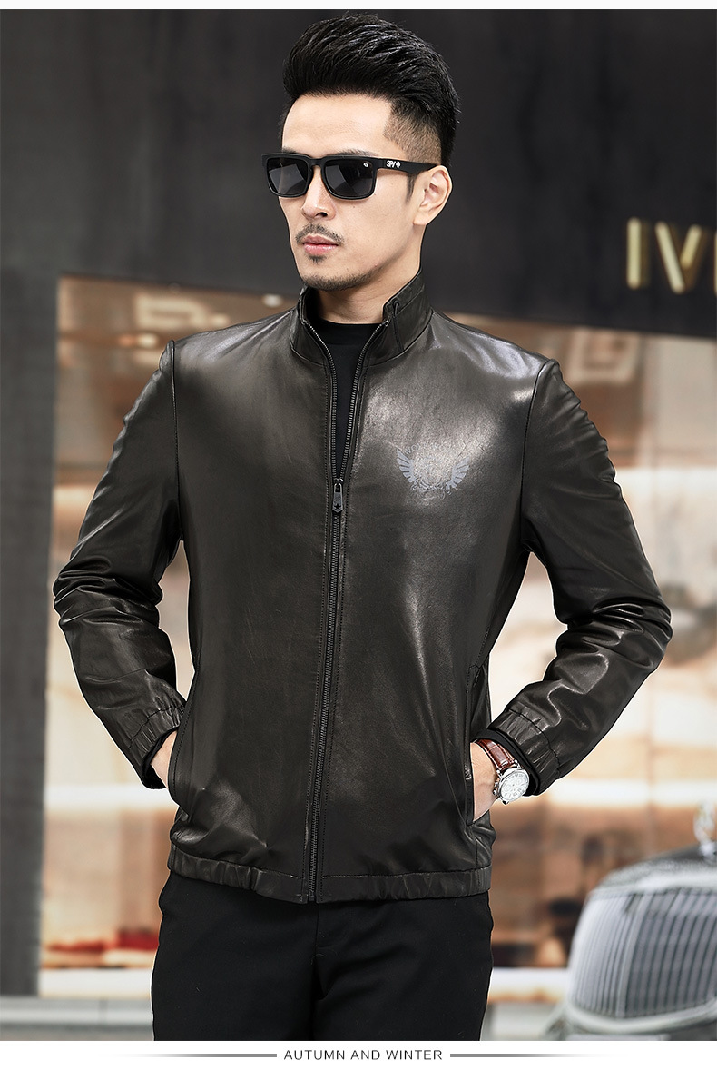 z88011男士皮衣外套立领修身真皮绵羊皮皮衣男