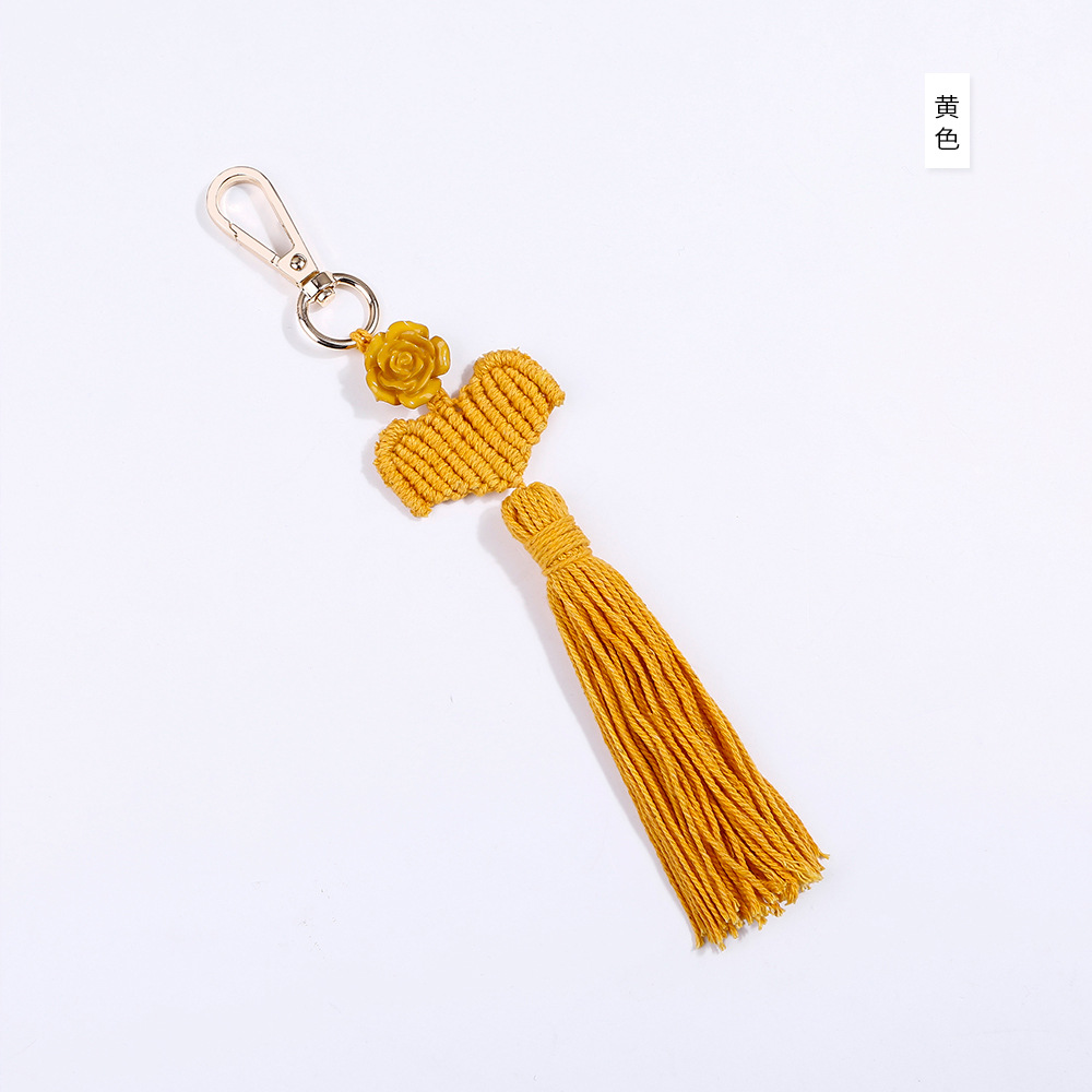 2021新款绳编绳结手工编织钥匙扣欧美永生花朵流苏钥匙圈包包挂件