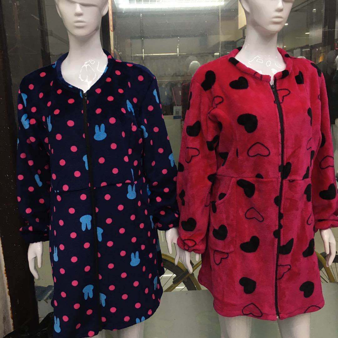 秋冬季成人法兰绒罩衣围裙护衣韩版拉链长袖加厚保暖防污厂家直销