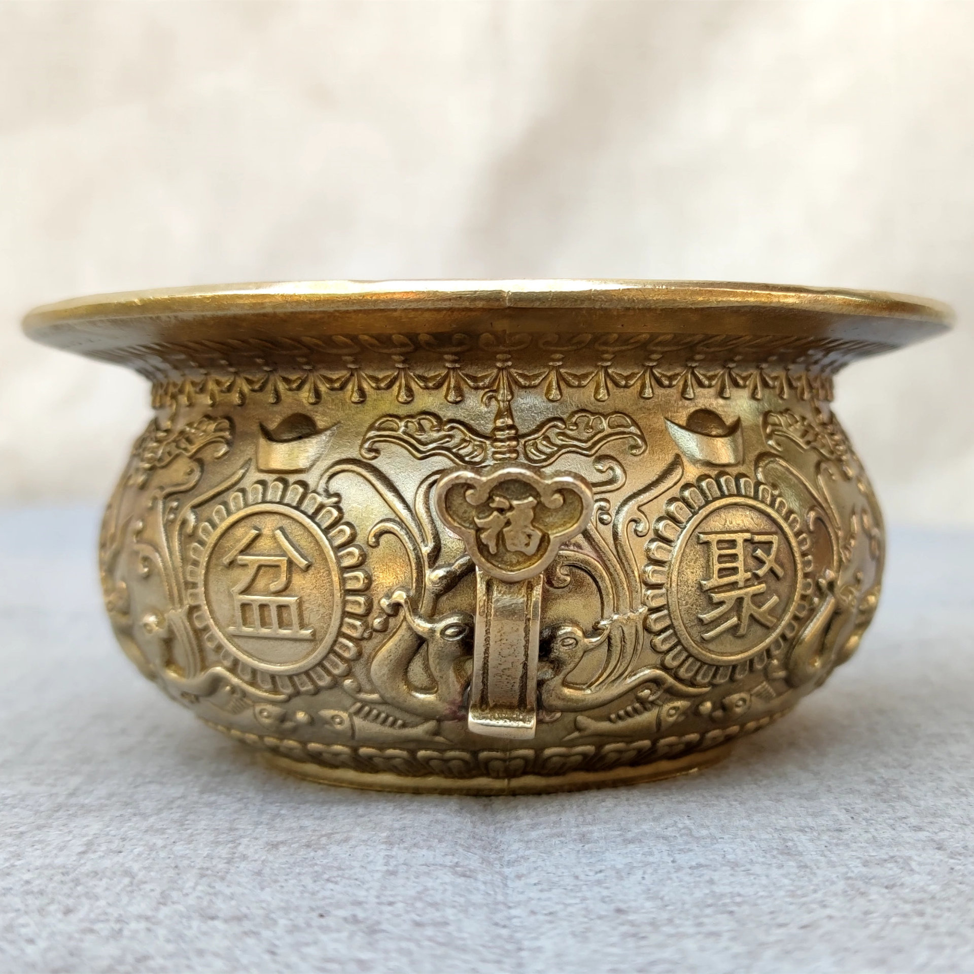 精品聚宝盆 黄铜聚宝盆 招财聚财家居聚宝盆铜香炉摆件 永盛铜器