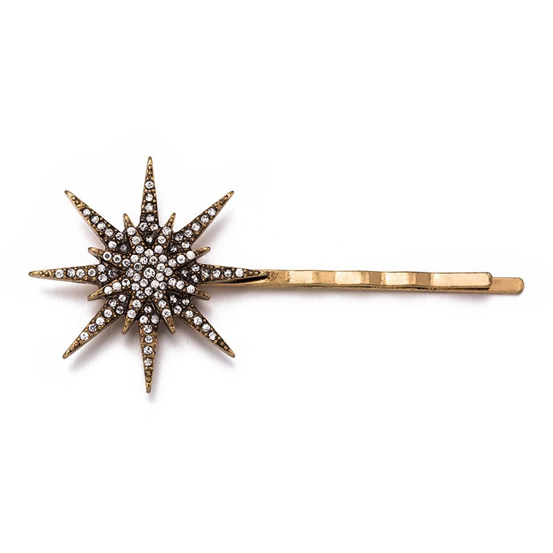 Factory Direct Sales European and American Japanese Hair Accessories Retro Geometric Diamond Moon Snowflake Star Hairpin Set Word Clip