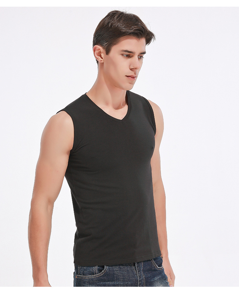男士跨栏背心 夏季休闲运动修身v领打底衫紧身弹力内上衣一件代发