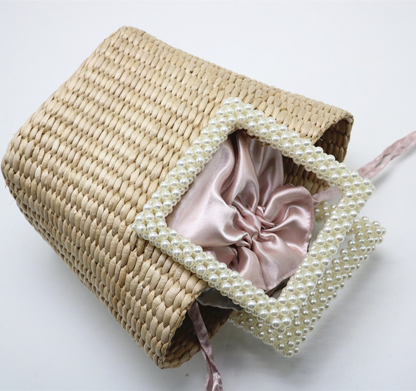 新款za珍珠草编包 爆款蒲草编织包 度假沙滩手提包现货