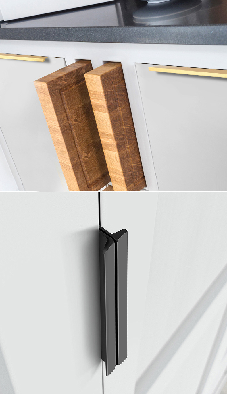 美式黑色抽屉柜门隐形长拉手衣柜铝合金拉手橱柜金色免打孔暗拉手