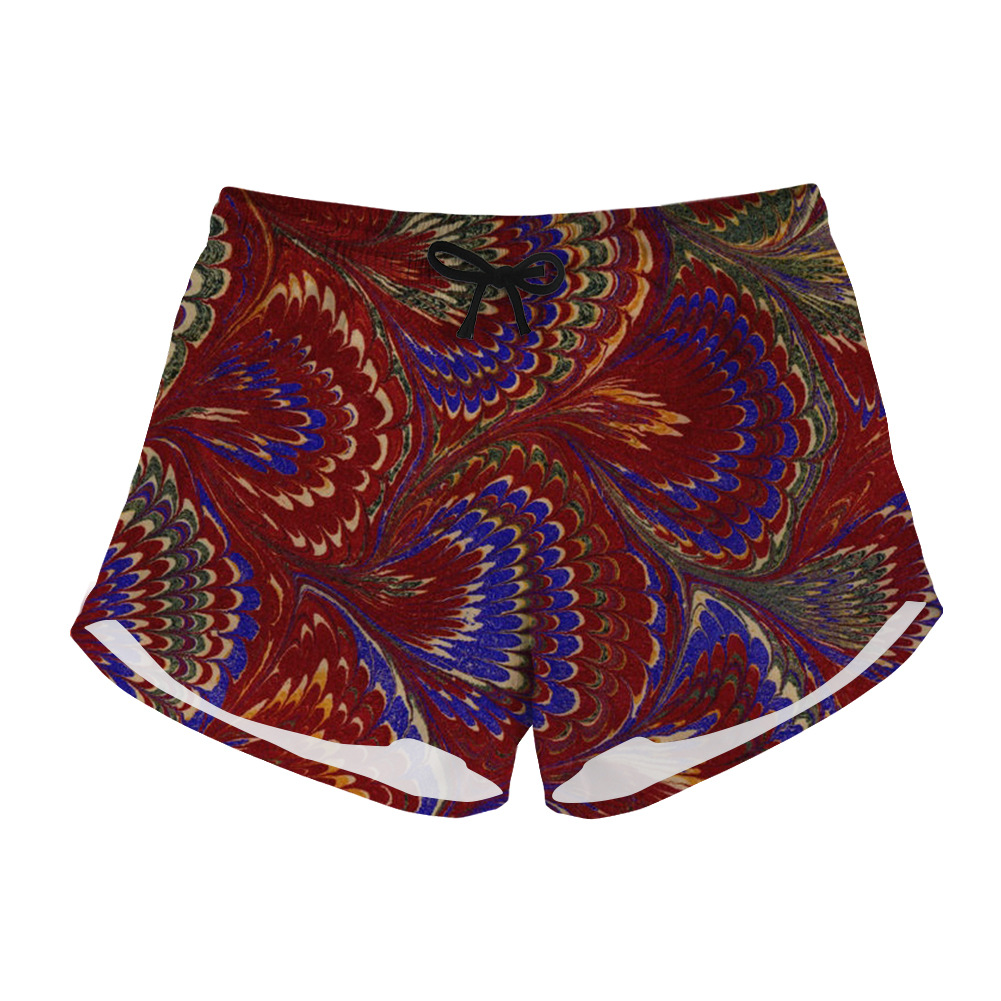 欧美女士夏沙滩裤运动短裤纹理印花游泳裤海边大裤衩度假一件批发