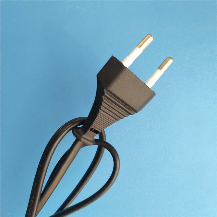 厂家直供欧规两圆柱黑色插头欧标圆插欧洲电动车电源线