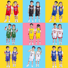 儿童篮球服套装男童假两件幼儿园表演运动训练服科比詹姆斯球衣