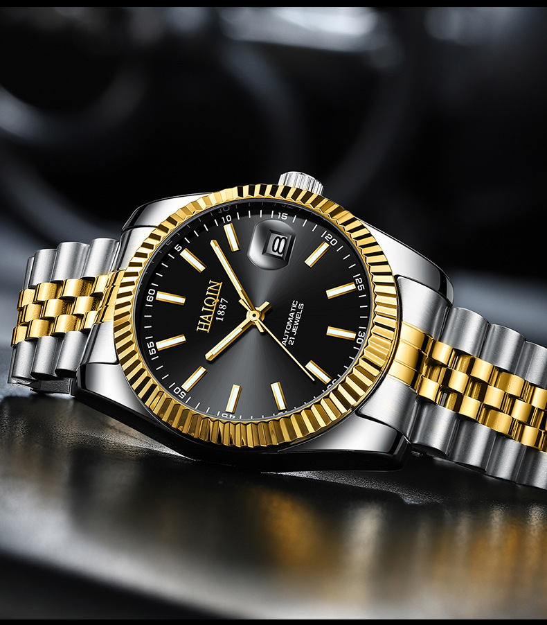 haiqin/海琴跨境机械表男士手表表时尚防水日历精钢手表男表