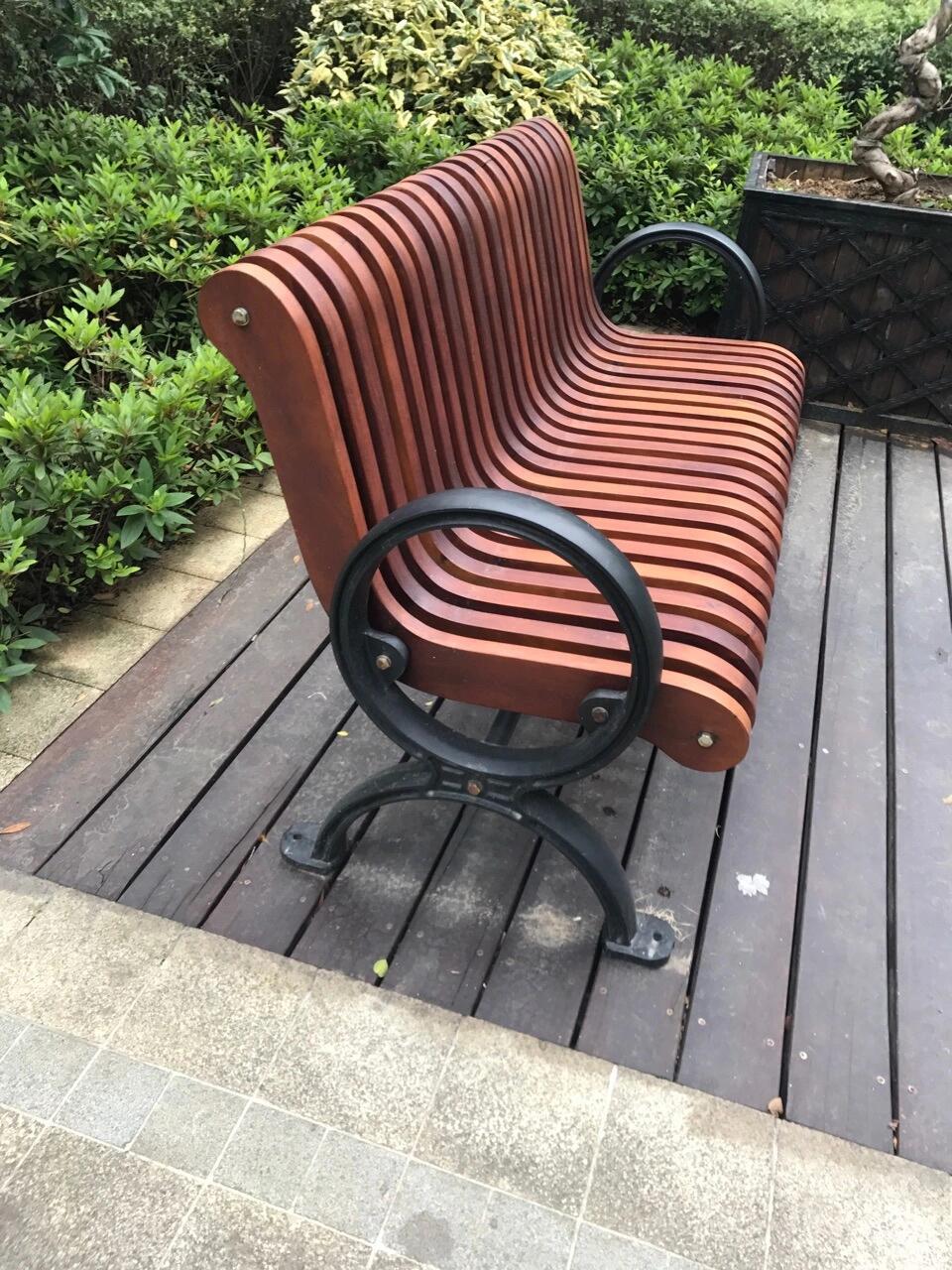 钢架防腐实木带靠背园林小区公园户外休闲椅室外长坐凳定制