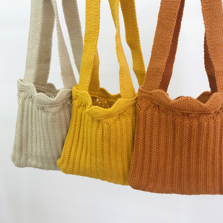 韩版复古简约纯色针织手提包女儿童可爱斜挎包休闲百搭单肩包时尚