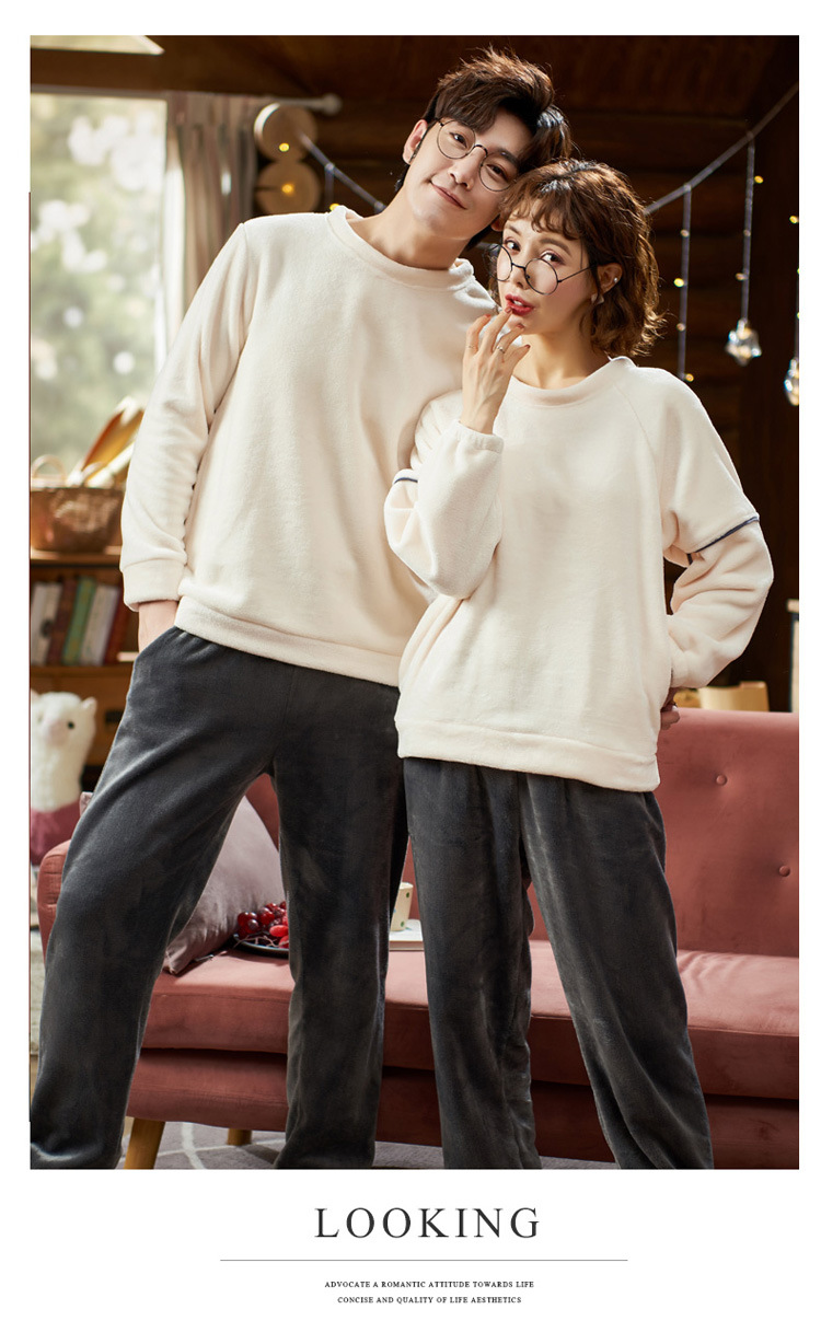 珊瑚绒情侣睡衣女款秋冬季加厚保暖法兰绒暖暖套装大码男士家居服