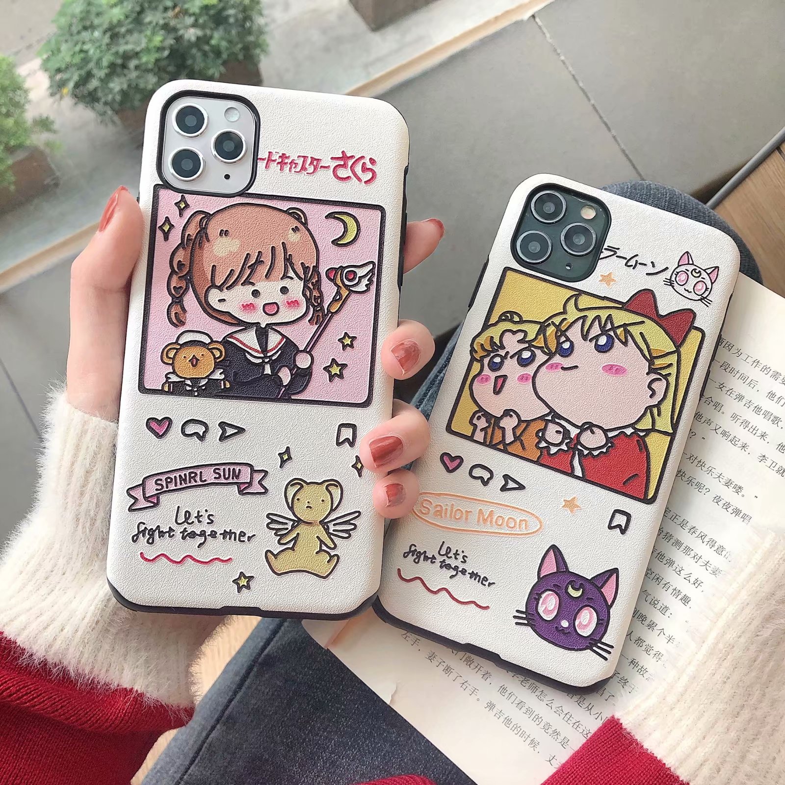 卡通黑白熊手机壳iphone11pro创意插画美少女tpu苹果12保护套适用