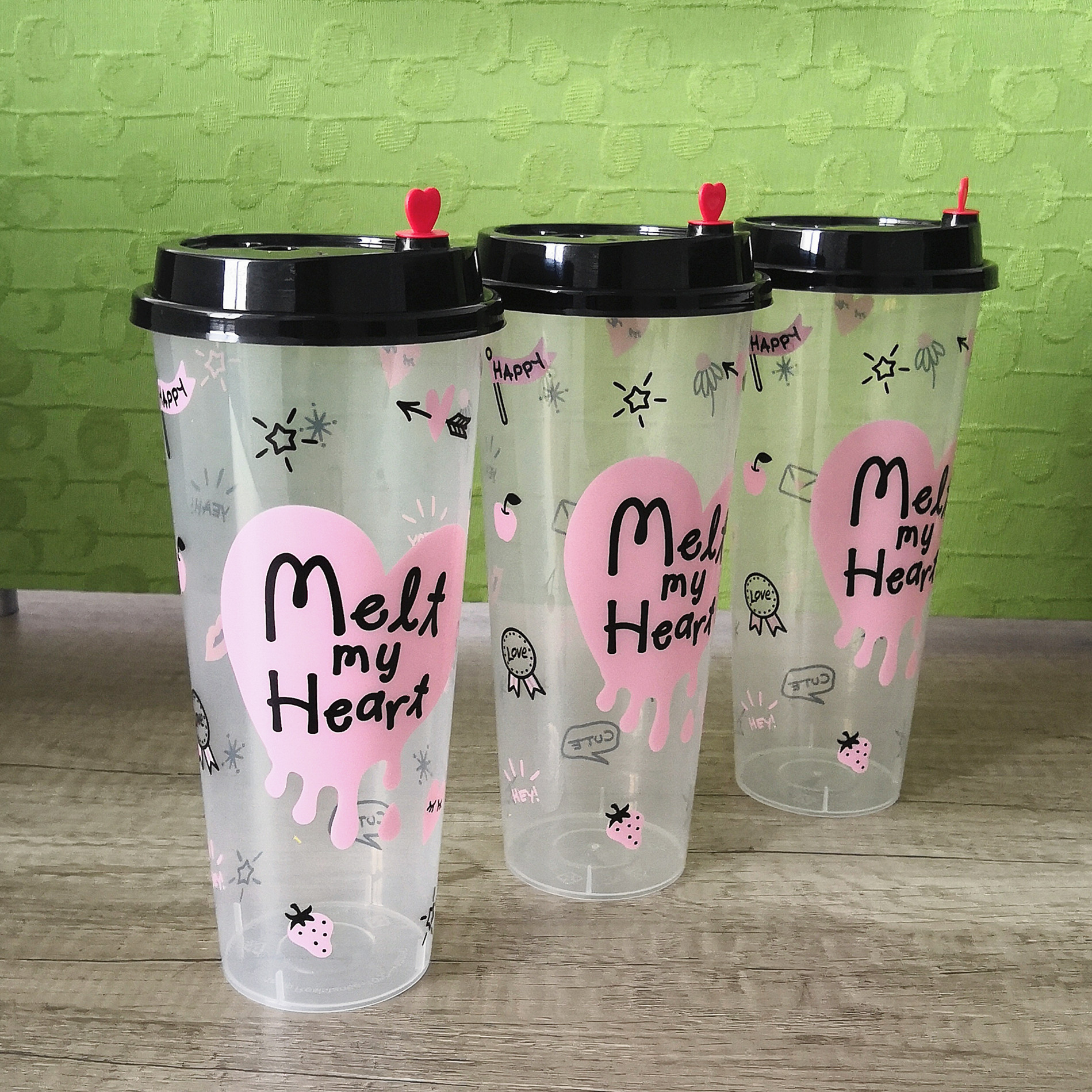 pp塑料杯 创意印刷果汁杯饮品杯 可插吸管奶茶杯