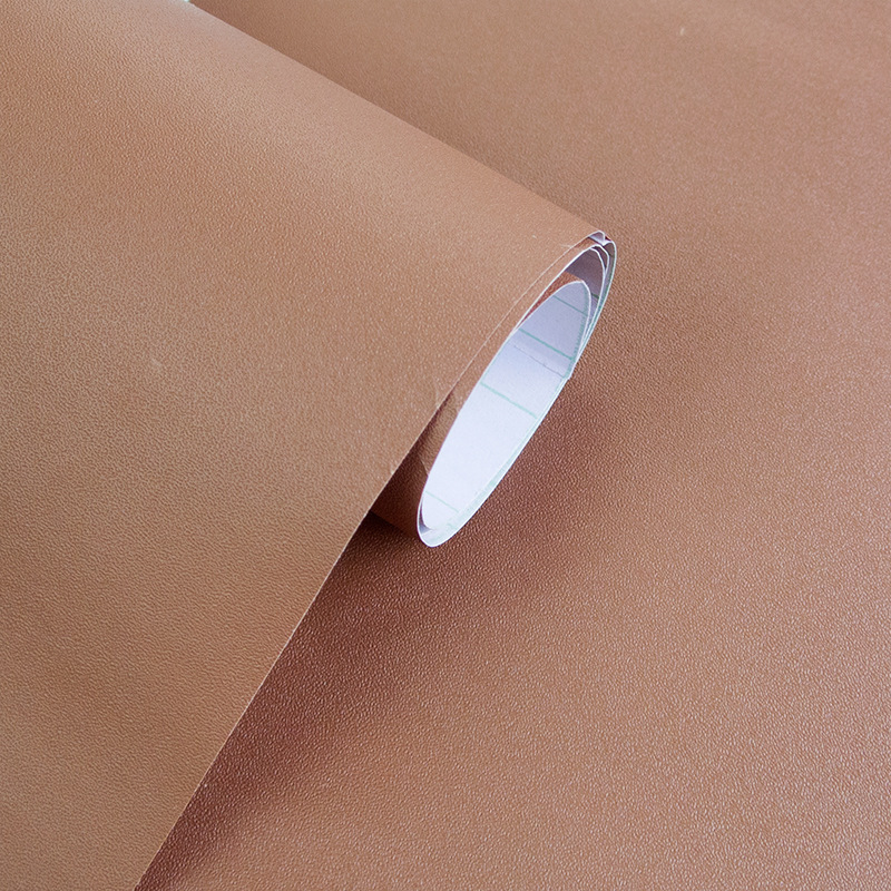 咖啡色墙纸自粘壁纸pvc加厚防水防潮家具翻新衣柜贴皮棕色即时贴