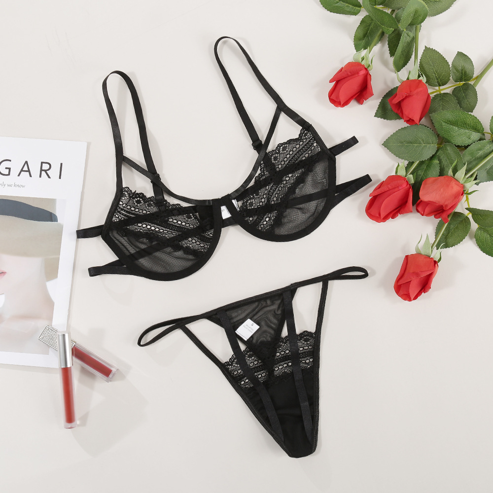 莫德娜2020一件代发外贸欧美三点式性感透视情趣女内衣套装13164