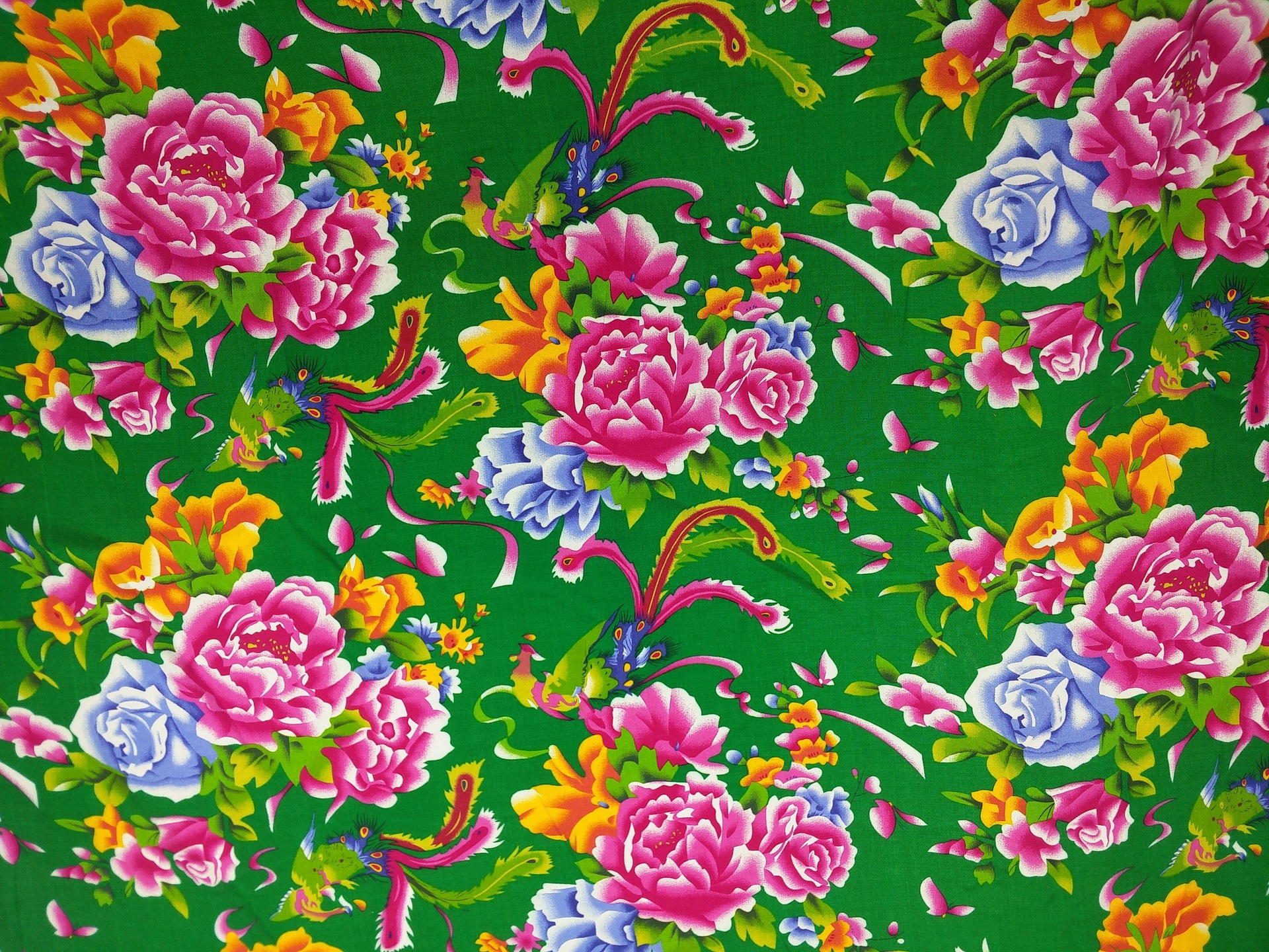 东北大花布凤凰牡丹装饰纯棉绸人造棉面料酒店农家乐装修墙面布料