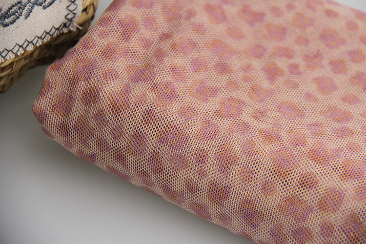 现货锦纶柔软纱印花豹纹金丝网布 金线印花网眼布网布印花布