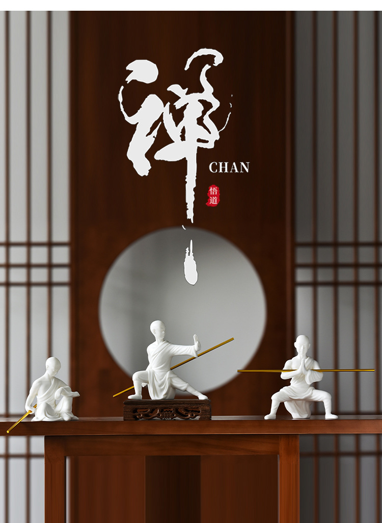 少林功夫小和尚摆件紫砂武僧家居桌面装饰白瓷工艺品人物摆设批发