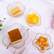 日式金边樱花花瓣玻璃碗碟沙拉甜品碗蘸料小碟子冰激凌碗干果盘