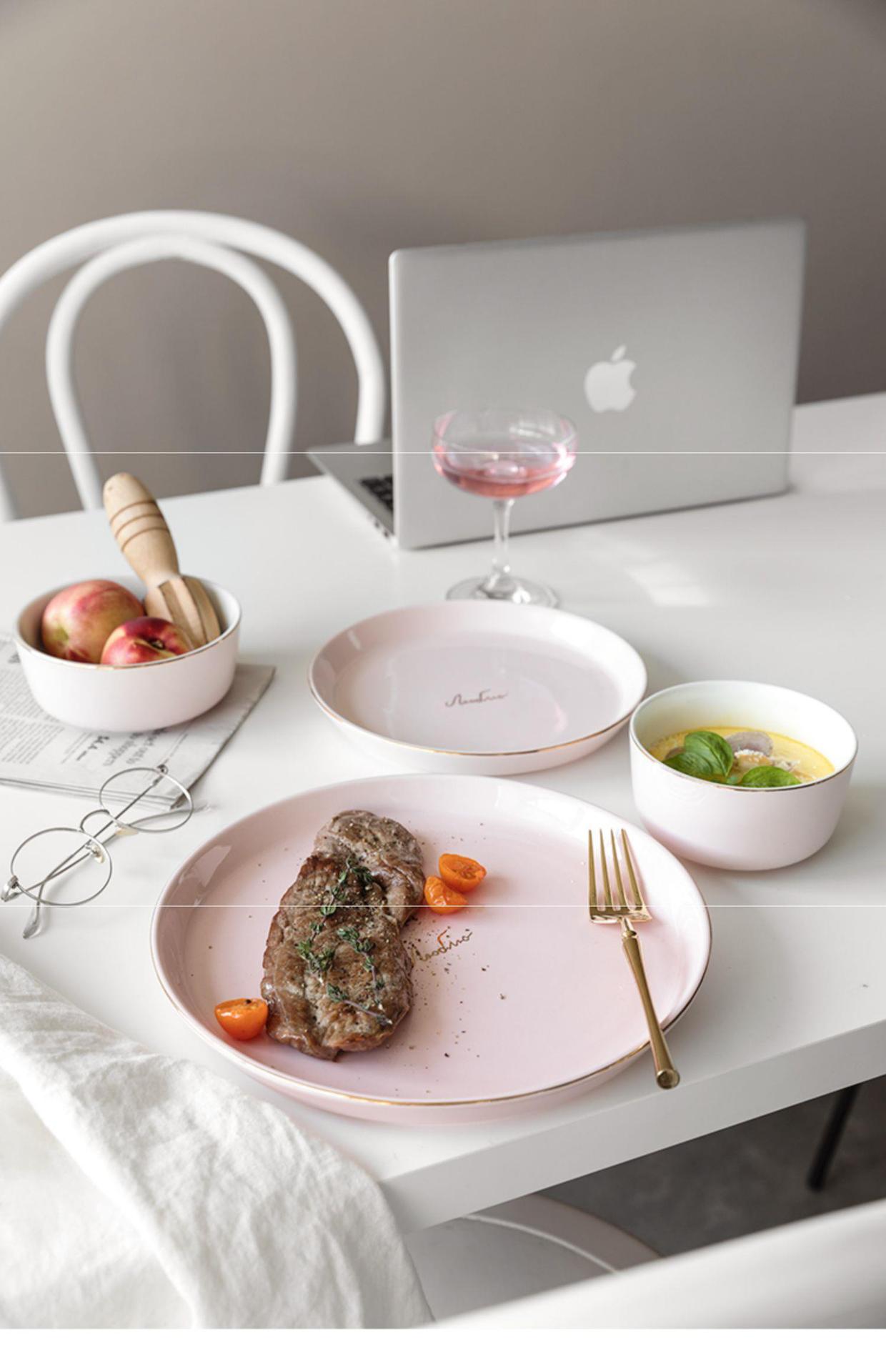 北欧轻奢碗碟套装家用2人简约陶瓷碗筷盘子碗ins网红餐具情侣碗盘