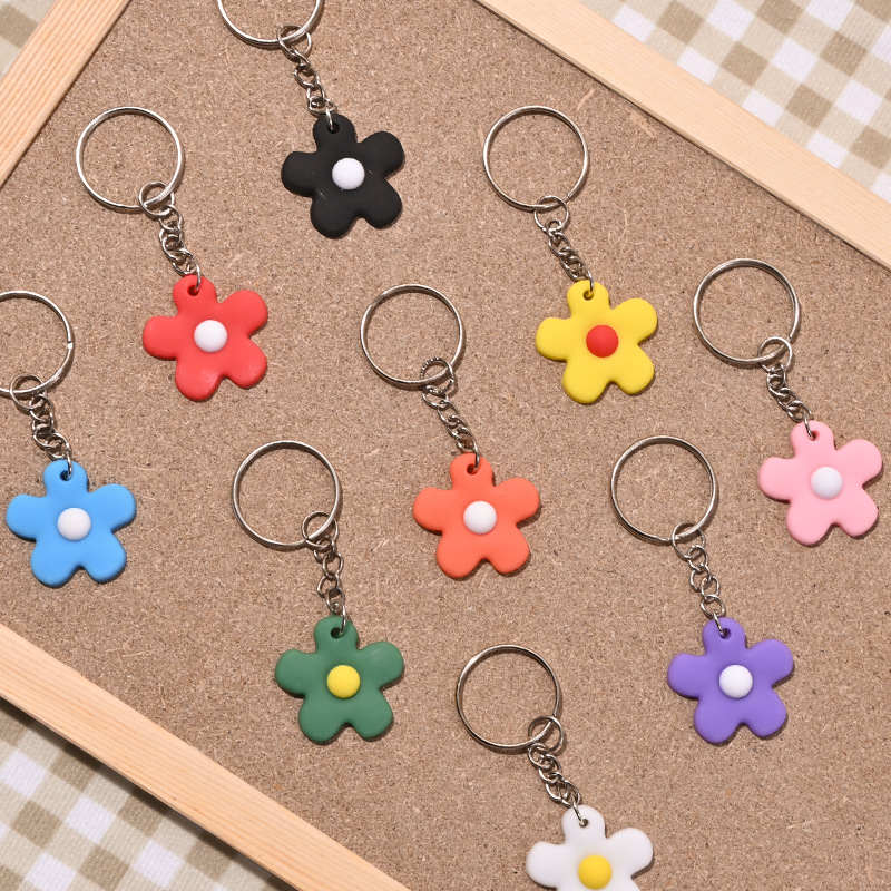 Korean Style Ins Fresh Color Little Flower Bell Key Buckle Candy Color Key Ring Pendant Women's Bag Hanging Ornament