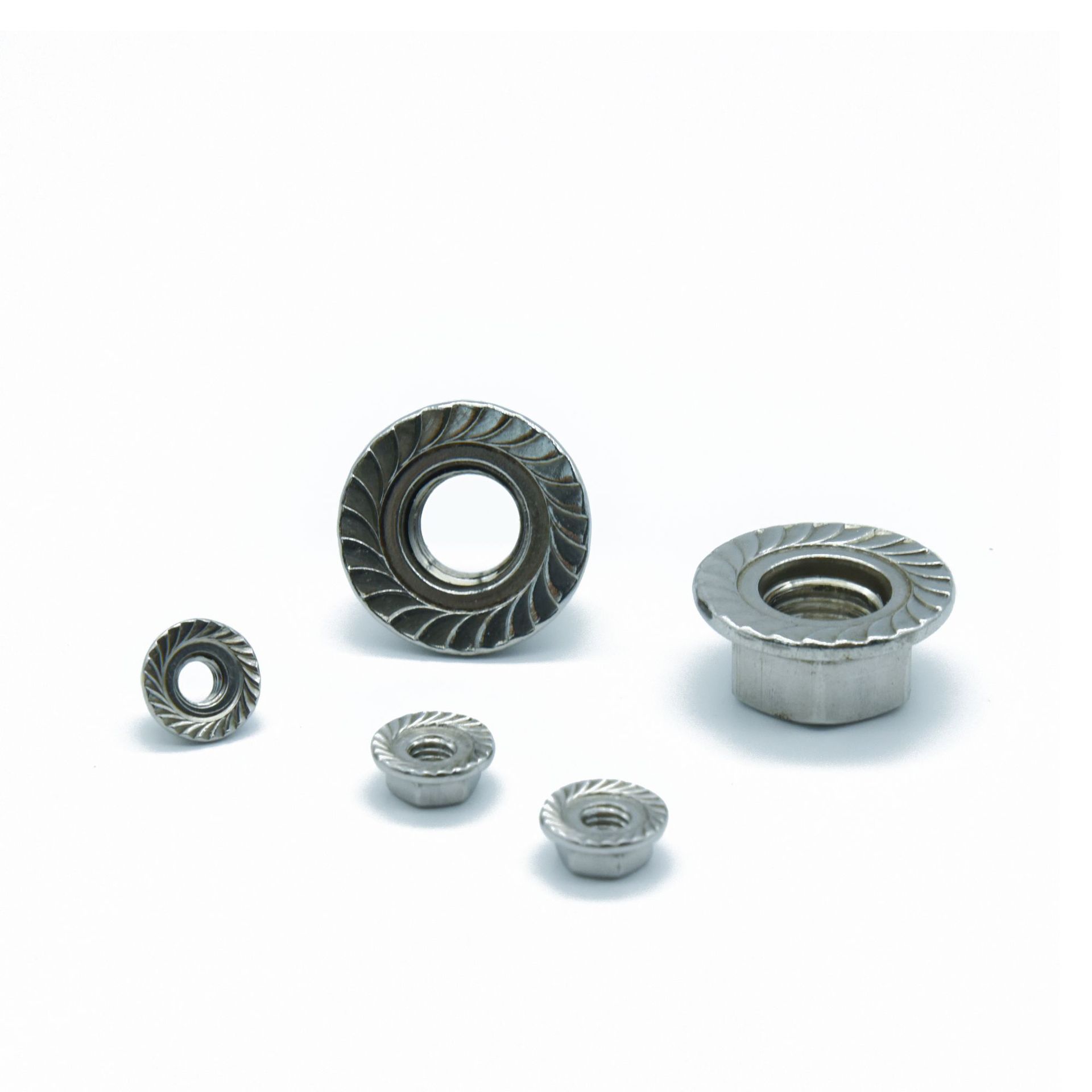 304法兰螺母 201不锈钢 铁镀锌法兰面防松六角螺丝帽 自带垫带齿