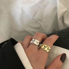 925纯银戒指女日韩简约时尚个性小众设计感不规则凹凸面开口戒指