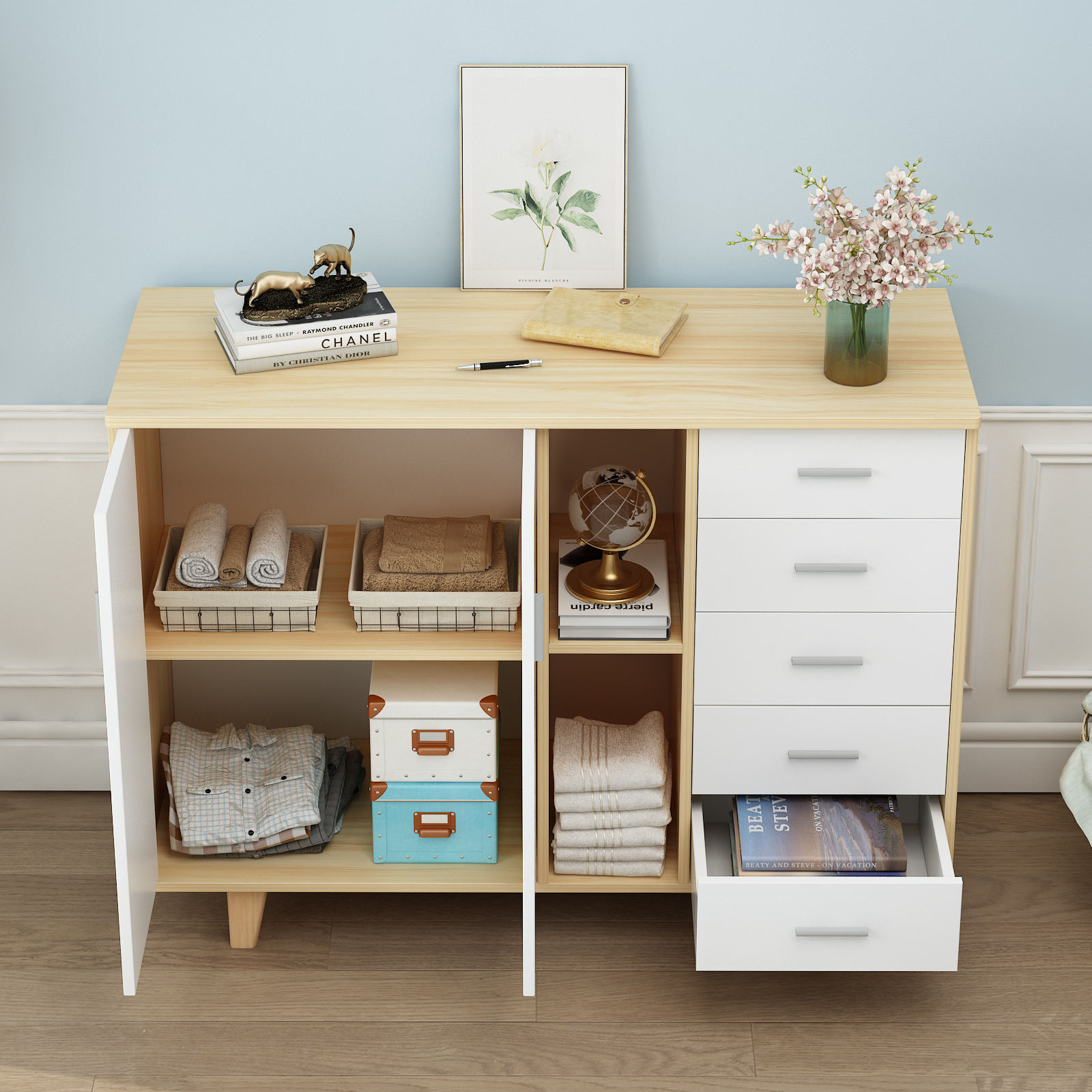 北欧卧室五斗柜特价收纳柜实木腿储物柜简约现代靠墙组合柜子矮柜