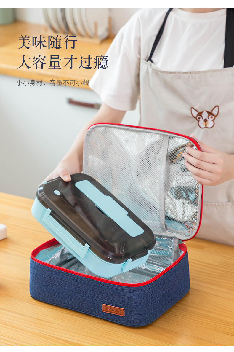 现货批发加厚方形饭盒包牛津布防水铝箔保温餐包扁平餐盘包便当袋