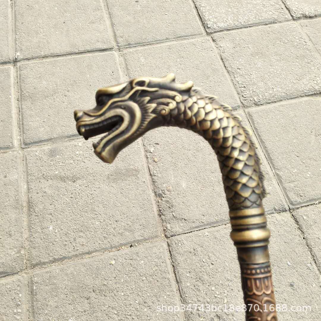 厂家批发古玩杂项黄铜拐杖复古仿旧寿星手杖送老人龙头拐杖头新款