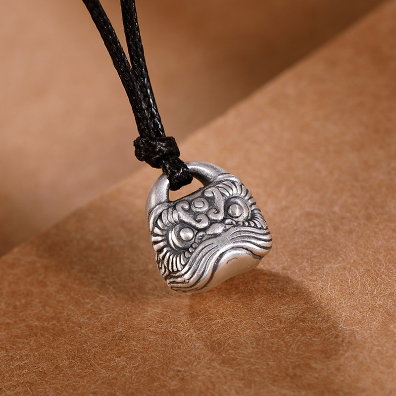 壹鹿银s990足银复古个性睚眦仿古男女士情侣银吊坠挂坠