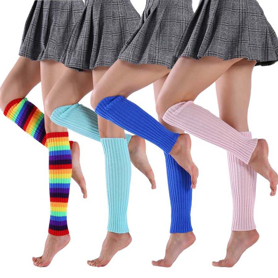 Autumn and Winter Colorful Fluorescent Wool Knitted Leg Warmers Women's Foot Warmer Halloween Dress up Accessories Party Thick Leg Warmer