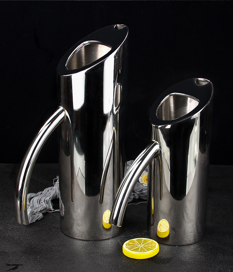 不锈钢扎壶加厚直筒冷水扎壶 酒吧ktv斜口调酒壶醒酒器大号滤冰壶