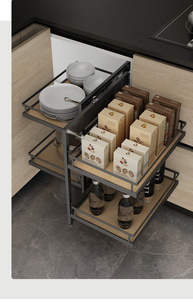 高铂斯转角飞碟拉篮转角拉篮双层厨房橱柜调味拉篮侧小怪大怪拉篮