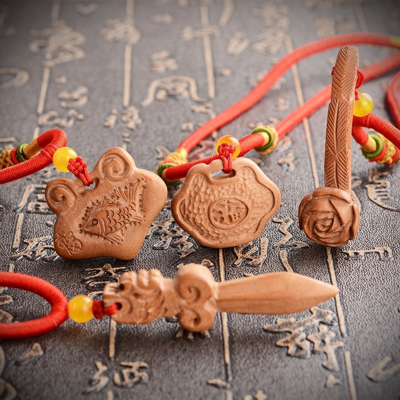 开光正宗肥城桃木吊坠宝宝儿童桃木剑挂件福锁项链小孩辟邪红绳