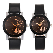 新款时尚简约黑色表盘镶钻背影情侣表 韩国男女士皮带手表