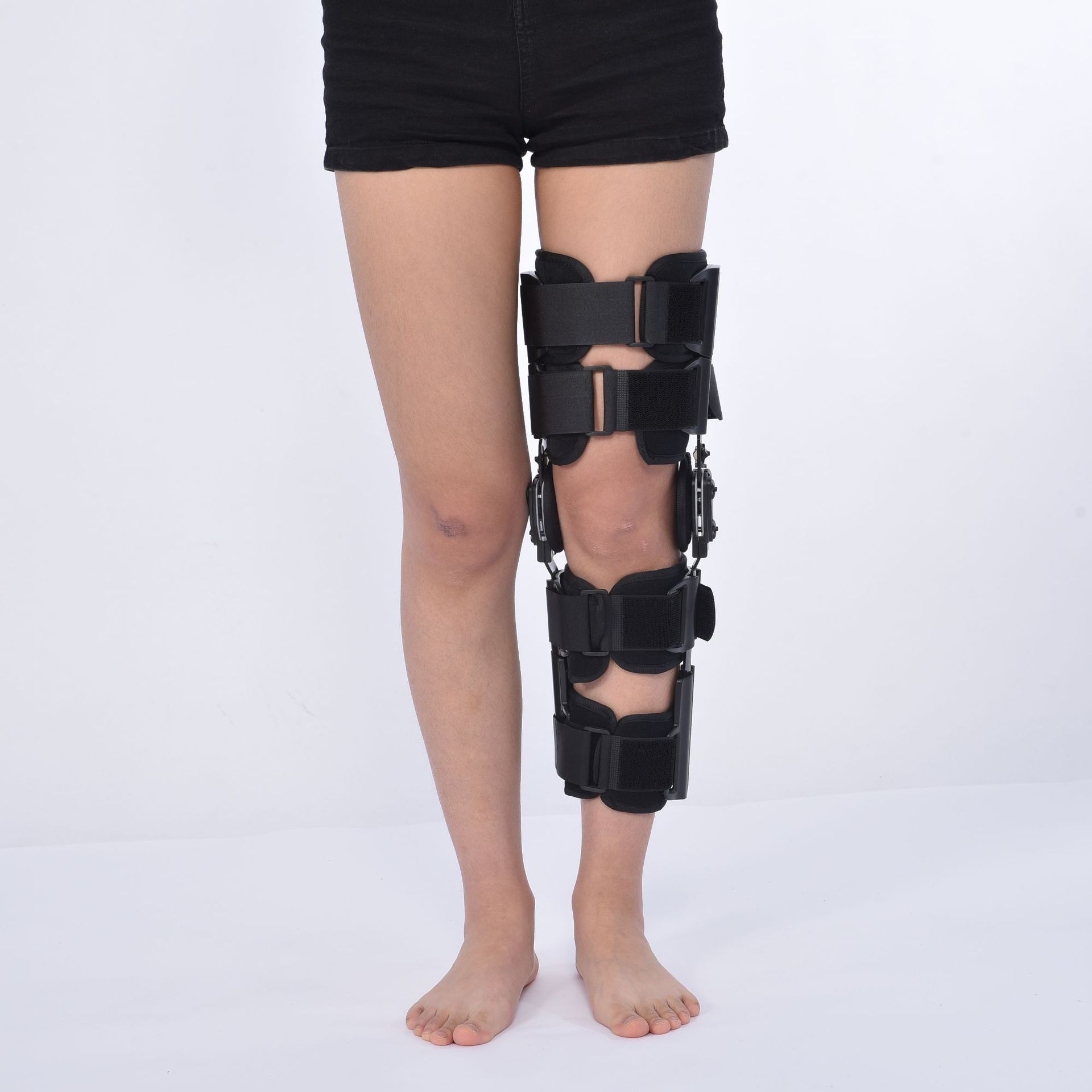 膝12孔黑长短可调式成人膝关节支具腿部固定活动训练固定