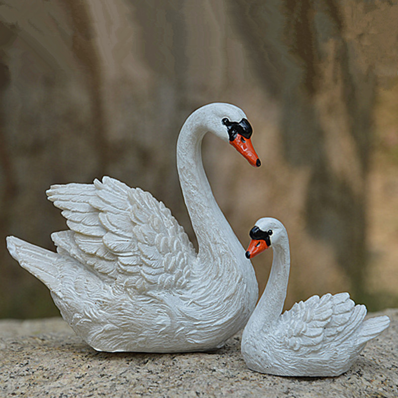 跨境货源仿真母子小天鹅摆件创意树脂工艺品盆栽小摆设微景观装饰