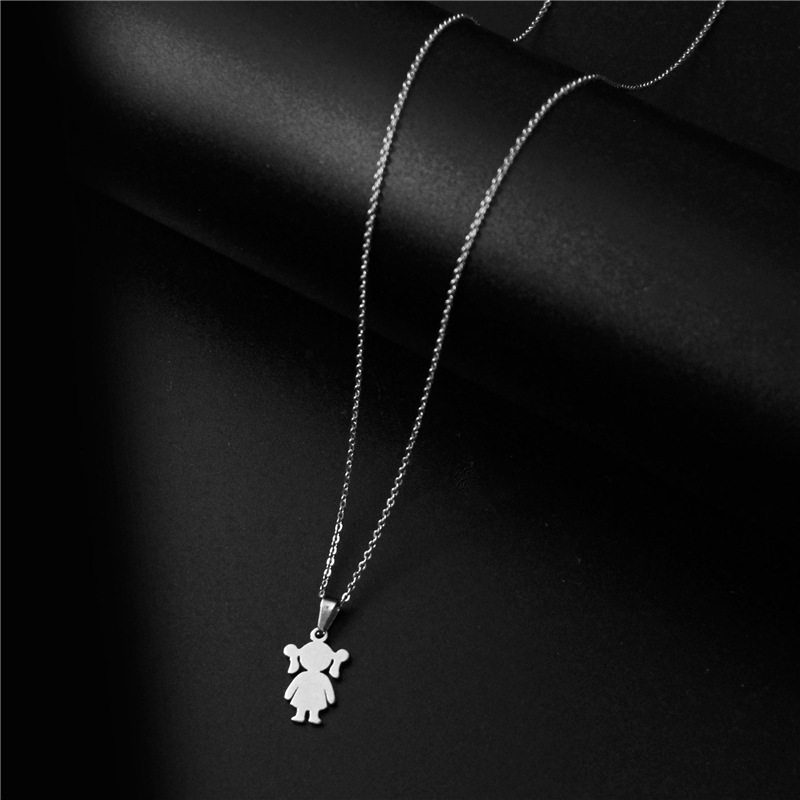 Cross-Border Accessories New Stainless Steel Cute Girl Family Series Necklace Cute Cartoon Pendant Factory Direct Sales