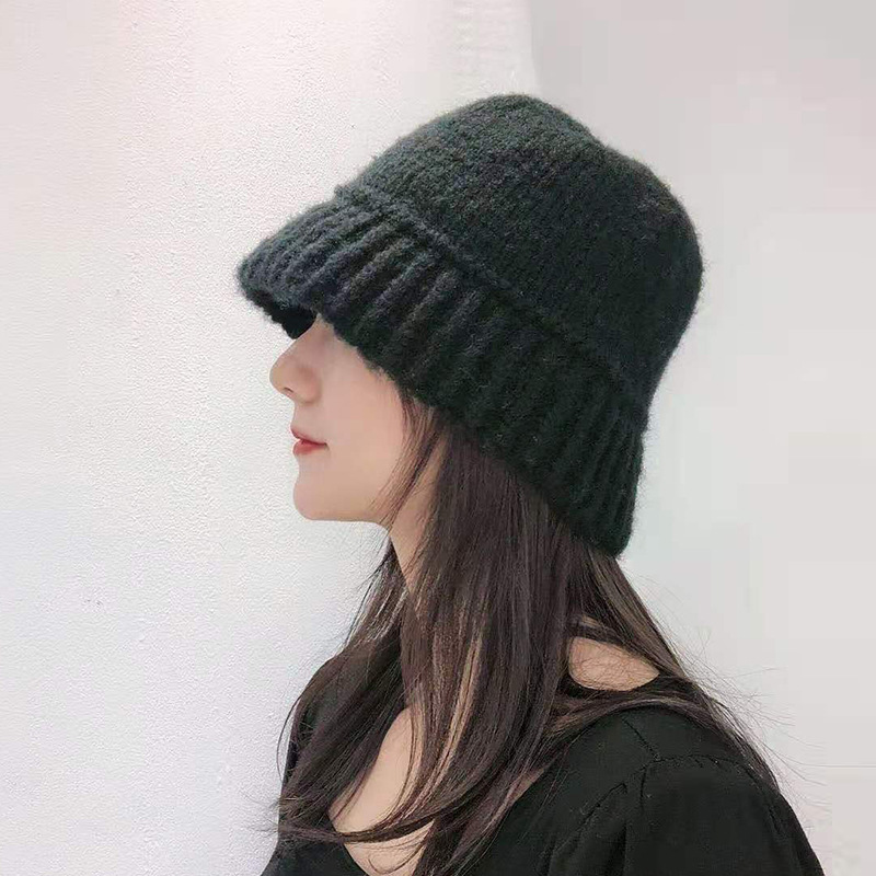 Knitted Hat Women's Ins Autumn and Winter Wild Small Face Woolen Cap Suitable for Big Head Circumference Bucket Knitted Woolen Cap Women