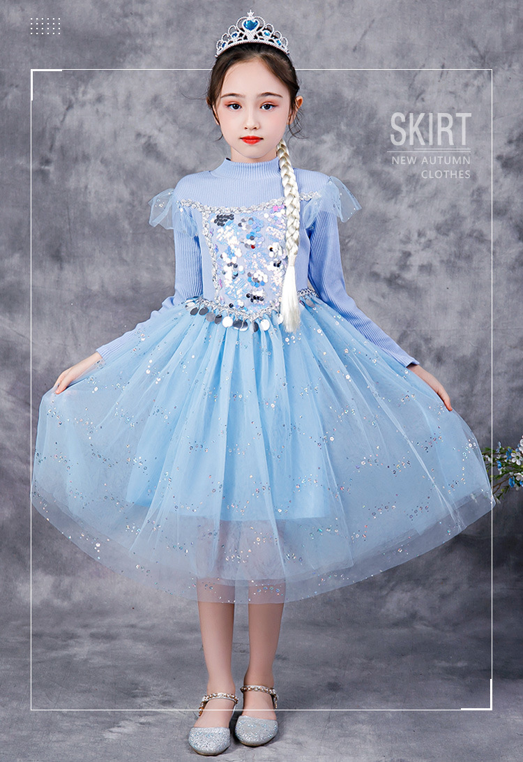 新品冰雪公主裙秋款奇缘女童礼服爱莎宝宝生日蓬蓬纱星空礼服裙子