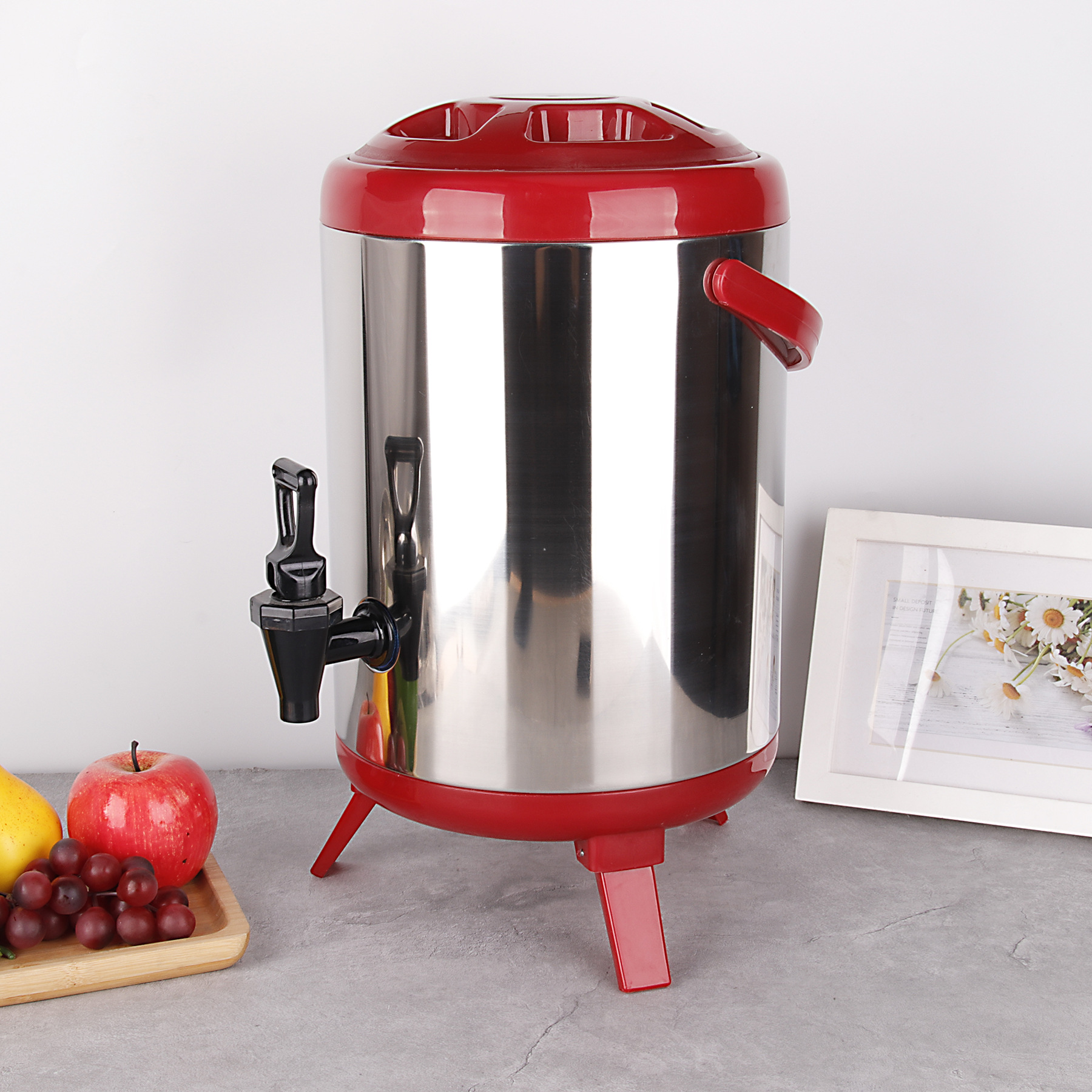 厂家批发商用不锈钢奶茶桶 保温家用双层奶茶保温桶豆浆桶早餐桶-阿里