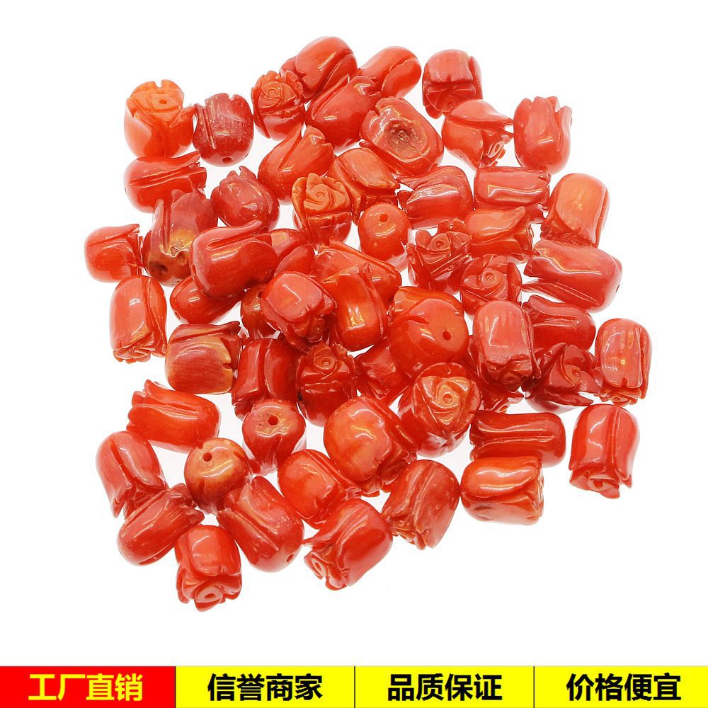 天然海竹雕刻 珊瑚玫瑰花坠子7*7-8*14mmdiy手工手链项链饰品配件