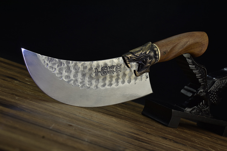 龙泉菜刀圆弧形切肉片刀锋利厨师卖肉剔骨刀鬼手作手工锻打刀具