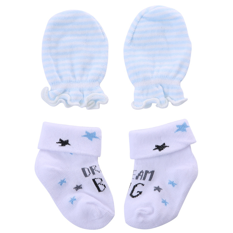 Foreign Trade Supply All Cotton Cartoon Striped Baby Socks Boys' Sports Anti-Scratch Children's Gloves Socks Set