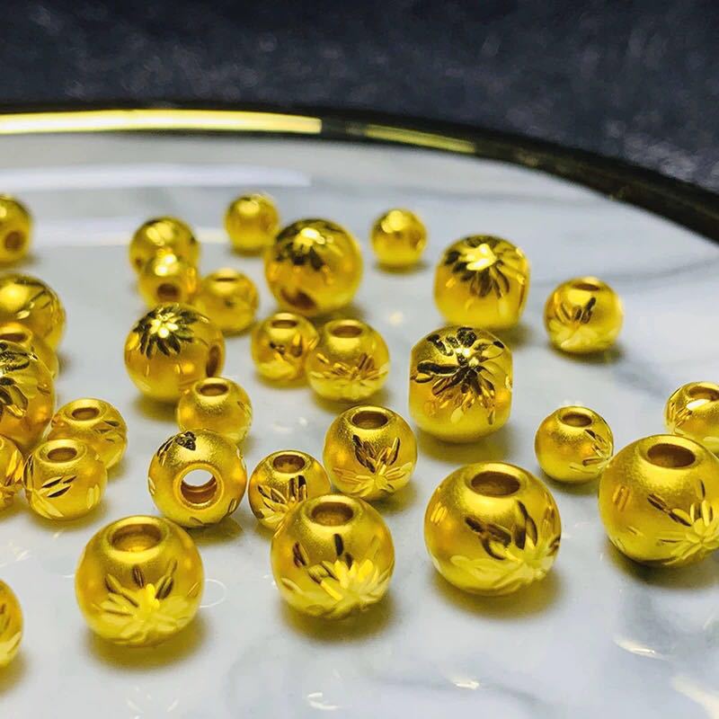 999足金黄金散珠diy金珠24k纯金光珠车花手链钉砂珠串珠转运批发