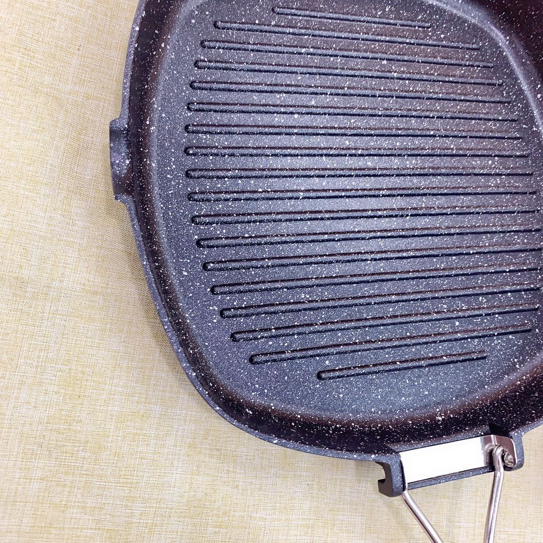 条纹牛排煎锅 方形不粘平底锅 不粘煎烤盘 家用方形煎锅方煎